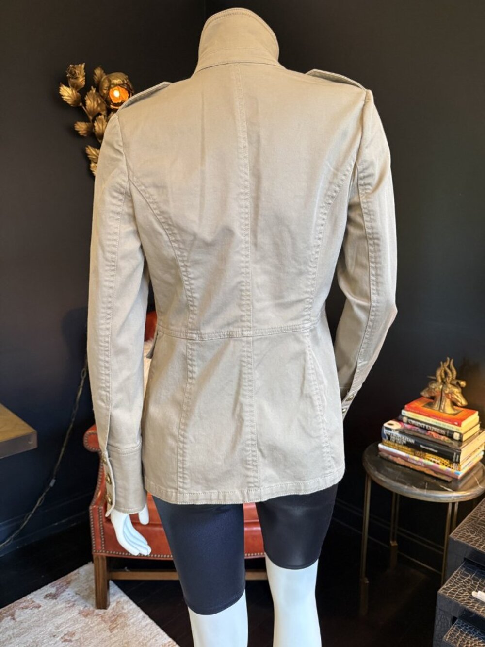 Tory Burch Khaki Military Jacket Gold Buttons Double Breasted Structured XS - Picture 4 of 4
